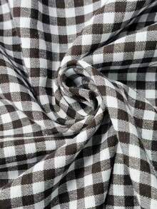 EMERY ROSE Plus Size Plaid Print Notched Neck Ruffle Hem Short Sleeve Dress - Black and White - View 6