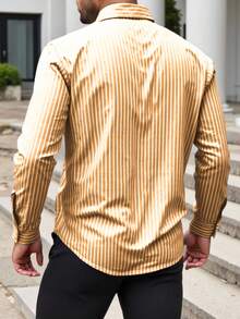 Manfinity Homme Plus Size Men's Casual Everyday Striped Front Button Long Sleeve Shirt - Orange - View 2