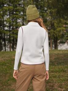 SHEIN In My Nature Women's Contrast Color Zipper Pocket Outdoor Vest Jacket, Autumn/Winter - Apricot - View 8