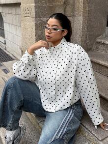 SHEIN EZwear 大码波点休闲百搭通勤约会长袖外套，春夏款 - 黑與白 - 查看 1