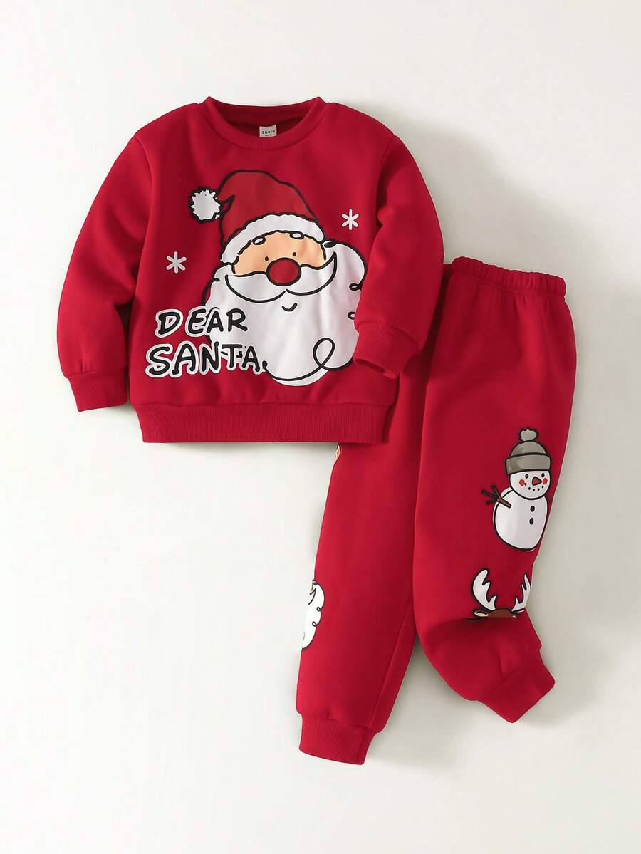 Maija Kids 酒红色印花圆领卫衣和运动裤休闲套装，适合小男孩 - 酒紅色 - 查看 1