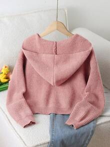 SHEIN Genkimix Kids 少女休闲纯色短款开衫，卡其色，柔软舒适，适合日常、户外、旅行、度假、居家、托儿所穿着。 - 粉色 - 查看 2