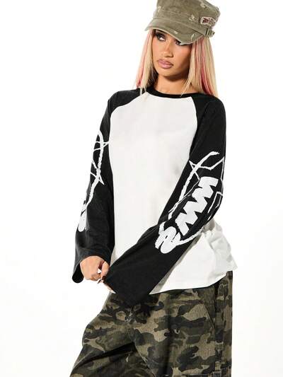 SUMWON WOMEN Raglan-Baseballshirt mit Grafikdruck