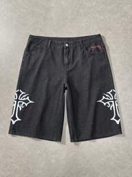 Men's Casual Fashion Cross Pattern Jeans With Belt Loops