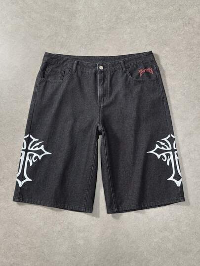 Men's Casual Fashion Cross Pattern Jeans With Belt Loops