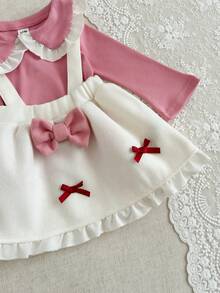 SHEIN 2pcs/Sets Fall Outfits For Girl Casual And Preppy Style Suit,Babydoll Top Top&Dress - Pink - View 6