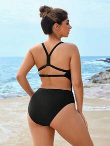 Swim SPRTY Plus Size Women Solid Color One-Piece Swimsuit - Black - View 1