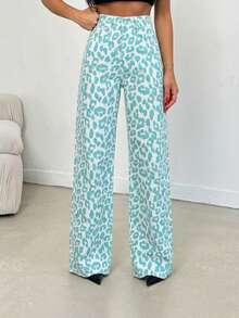 EURMUSE 100% Cotton MID RISE WIDEEG CUT LEOPARD PETITE JEAN - Multicolor - View 4