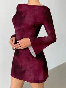 Vestido mini con estampado de leopardo, espalda descubierta y lazo en la espalda para mujer, adecuado para otoño, vestido con estampado de leopardo para otoño/invierno, apropiado para fiestas, citas y reuniones - Multicolor 3 - Ver 3