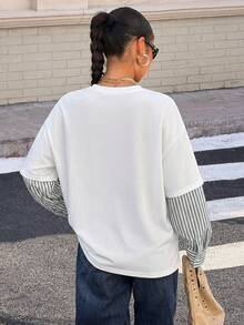 Muchica 女士新款二合一圆领宽松长袖T恤叠穿单品休闲秋季条纹长袖 - 彩色 - 查看 2