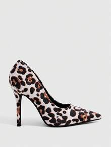 CUCCOO SZL Women's Fashionable Elegant Party Leopard Print Pointed Toe Pumps - White - View 3