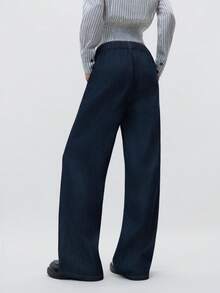 Nöista Women's High-Waisted Drawstring Wide-Leg Jeans, Casual, Simple, And Practical. Made With A Deep Blue Washed Fabric And Visible Stitching, These Jeans Can Be Easily Paired With T-Shirts And Sweatshirts, Offering Both Practicality And Style. - Blue - View 2