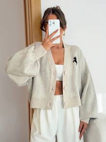 EURMUSE Women's Gentle Kaki Cardigan With Embroidery - Beige - View 7