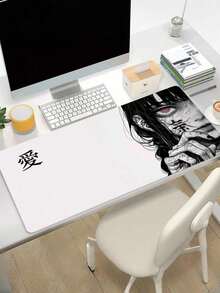 1pc Art Anime Girl Black & White Mouse Pad Dark Girl Gamer Computer Accessories Chinese Character Love Keyboard Laptop Desk Mats, Computer Workstation, Stylish Accessory, Anime Design, Smooth Texture, Creative Professionals, Anime Fans - Multicolor - View 7