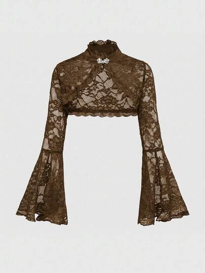 Goth Cárdigan de encaje con mangas abiertas y acampanadas, de estilo gótico y versátil para mujeres