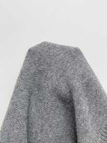 Feyla 大码女式优雅仿珍珠纽扣开衫和裙装套装，适合工作和通勤，秋冬季 - 灰色 - 查看 7