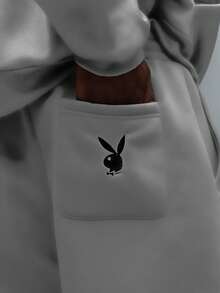 PLAYBOY X SUMWON Pantalon de survêtement super large avec taille à cordon et détails de poche arrière pour un confort casual quotidien - Gris - Voir 6