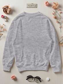 Mujer sudadera casual estilo japonés gráfico letras japonesas tela suave interior afelpado holgada cuello redondo manga larga otoño invierno uso diario Sweatshirt,Estampado de Kanji y Letras Japonesas - Cáñamo gris - Ver 2