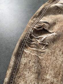 ROMWE MEN Spring/Summer Casual Graphic Men'S Pocket Loose Wide Leg Casual Versatile Jeans - Khaki - View 8