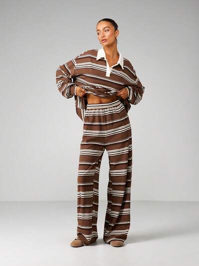 MISSGUIDED ストライプカラートップスとワイドレッグパンツのセット