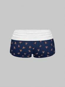 ROMWE J-Fashion 女士可爱小鹿刺绣蕾丝吊带背心和小鹿印花短裤套装 - 藏蓝色 - 查看 5