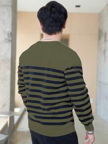 Claim Dot Men's Crew Neck Raglan Long Sleeve Striped Casual Knit Pullover Sweater