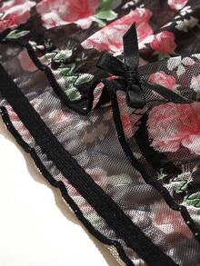 ROMWE Kawaii 5条装加大码女士内裤，花卉爱心印花，撞色滚边，舒适面料，蝴蝶结装饰 - 彩色 - 查看 7