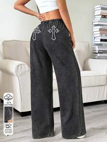 Attitoon Women's Casual Low-Waist Straight Leg Sweatpants, Suitable For Summer, Washed Effect - Black - View 8