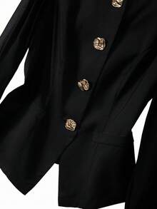 GlowEve CURVE Plus Size Elegant Commuter Solid Color Shirt & Pants 2 Pieces Set - Black - View 8