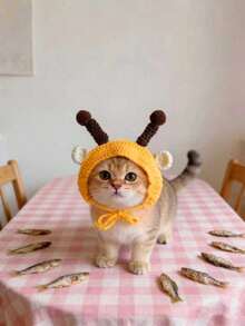 1件装青蛙针织宠物帽，可爱卡通猫咪帽，适合小型犬猫，手工针织头饰，舒适时尚宠物配饰，柔软保暖，冬季拍照、服装派对、圣诞节、万圣节装扮，时尚可爱小狗小猫服装，宠物爱好者的理想礼物