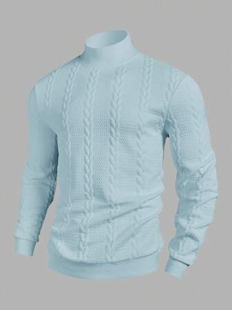 Manfinity Mode Erkekler için Günlük Kullanıma Uygun, Düz Renk, Örgü Desenli, Bisiklet Yaka Kazak, Sonbahar