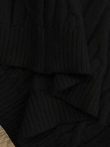 SHEIN Cottnline Blogger-Inspired Twist Rope Decor Round Neck Knit Sweater, Versatile For Autumn/Winter - Black - View 4