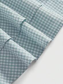 ROMWE Kawaii Vestido camisa cuadros con cuello cuadrado, decoración de lazo y silueta evasé - verde menta - Ver 4