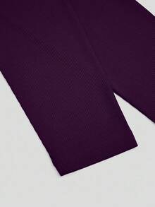 Sweetra Áo thun dài tay cổ tàu viền ren màu trơn dành cho nữ - Màu tím - Xem 5