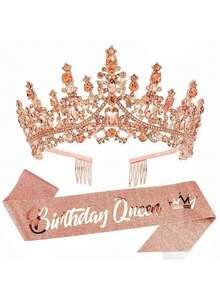 2pcs/Set Birthday Sash Birthday Crown Number Princess Crown Queen Tiara Rhinestone Birthday Headbands Birthday Sash With Pin Happy Birthday Crown And Sash Ribbon For Birthday Party Ball Decoration,Christmas - Multicolor - View 7