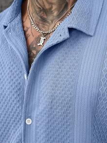 Manfinity Homme Men's Solid Color Jacquard Knit Short Sleeve Shirt - Baby Blue - View 3