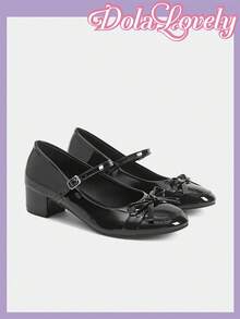 Dola Lovely Women's Black Fashion Classic Cute Bow College Style Lolita Style Mary Jane Low Heel Shoes Valentine's Day - Black - View 1