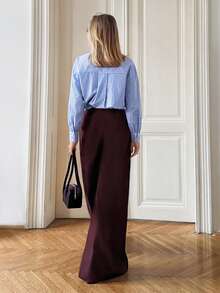 Ontre 2026春夏新款女装，情人节女士长裤，梭织面料，酒红色，宽松版型，适合办公室、外出、商务休闲、冬季、独立日、都市时尚、简约通勤风，舒适优雅的女士长裤，适合教师节、下午茶、派对、日常休闲纯色畅销款、办公穿着、节日穿着、返校季穿着，轻盈度假风，纽扣闭合，日常休闲女士长裤，时尚女士长裤 - 酒紅色 - 查看 5