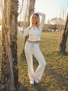 Aralina Ensemble Top à manches longues et pantalon casual à fleurs pour femmes, automne - Jaune clair - Voir 9