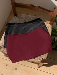 Comfortcana 2 chiếc váy nữ mùa hè kẻ sọc và màu đỏ tía, cạp thấp. - Màu Đỏ Sâu - Xem 4