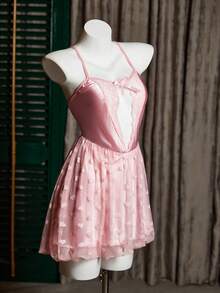 SilkySpell Mature Sexy Lace Camisole Satin Women Nightgown Valentine's Day Sexy Sleep Dress Pink Satin Dress Satin Nightwear - Baby Pink - View 5