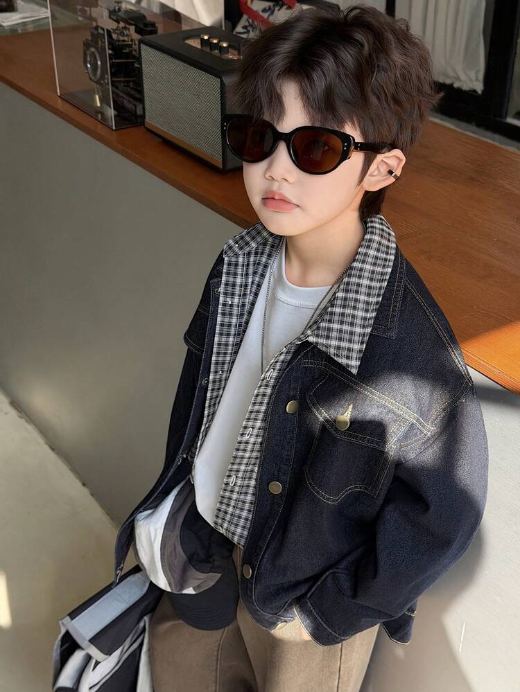 Tween Boy Casual Single-Breasted Pocket Denim Jacket, Autumn