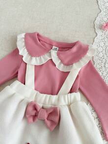 SHEIN 2pcs/Sets Fall Outfits For Girl Casual And Preppy Style Suit,Babydoll Top Top&Dress - Pink - View 5