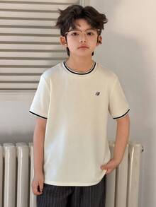 DAZY 男童撞色条纹印花圆领短袖T恤 春夏 - 白色 - 查看 5