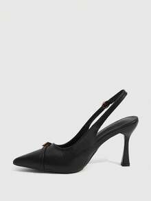 CUCCOO SZL Bombas de mujer de punta puntiaguda sin respaldo de unicolor minimalista casual - Negro - Ver 5