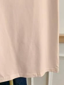 Resyla Camiseta de mujer de manga corta con cuello redondo y estampado de corazón en bloques de color - Rosa Pálido - Ver 5