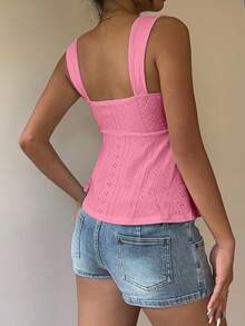 MainGRL Áo tank top dệt kim màu hồng nhạt kiểu dáng thường ngày dành cho nữ, thích hợp cho mùa xuân/hè. - Màu Hồng Tươi - Xem 2