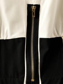 Women's Elegant And Versatile Black & White Color Block Long Dress, Suitable For Daily Commute - Multicolor - View 5