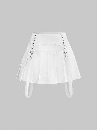 Goth Punk-Stil Nieten Dekor Taillentief Plissee Mini-Rock für Frauen