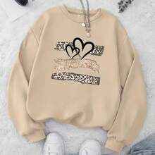 Mujer sudadera casual animal print corazones gráfico tela suave holgada cuello redondo manga larga otoño invierno diario Sweatshirt,Corazon, san valentin, amor, 14 de febrero, estampado animal - Caqui - Ver 1
